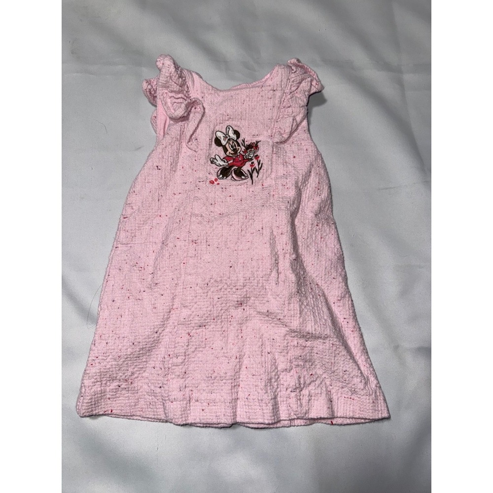 Disney Baby Minnie Mouse Pink Tweed Ruffle Dress 6-9M Button Back Sleeveless